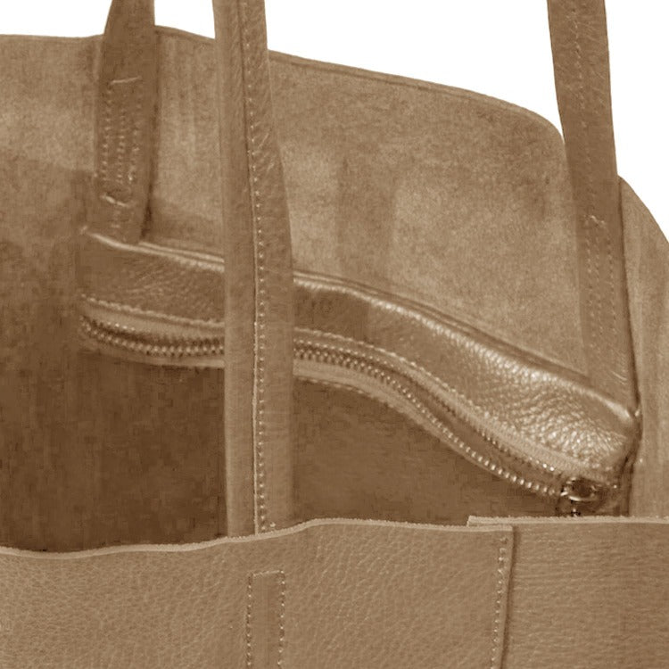 Taupe Pebbled Leather Tote – Stylish & Spacious Essential by Sostter at brixbailey.com