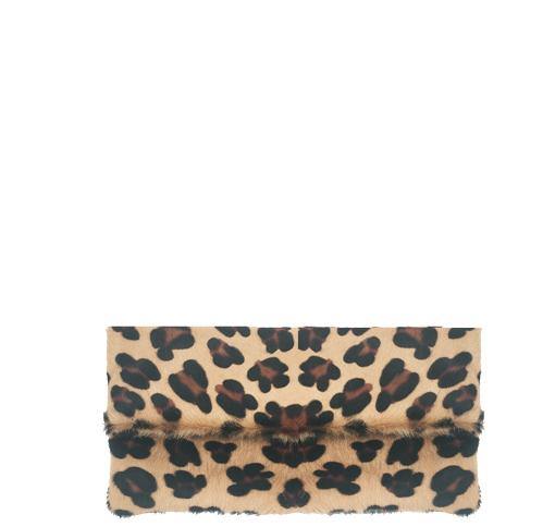 NEW Leopard Foldover Calf Hair Leather Clutch