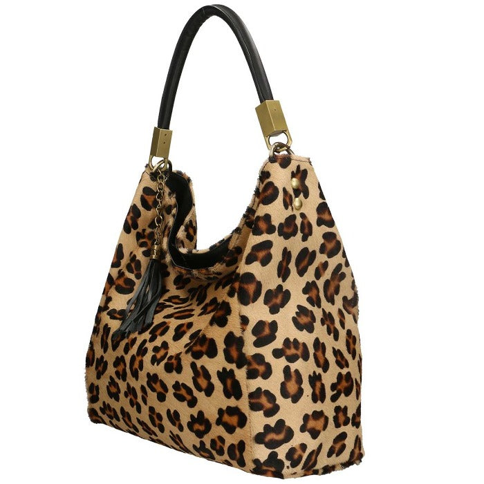Leopard Print Calf Hair Leather Tassel Grab Bag Brix and Bailey Womens Bag