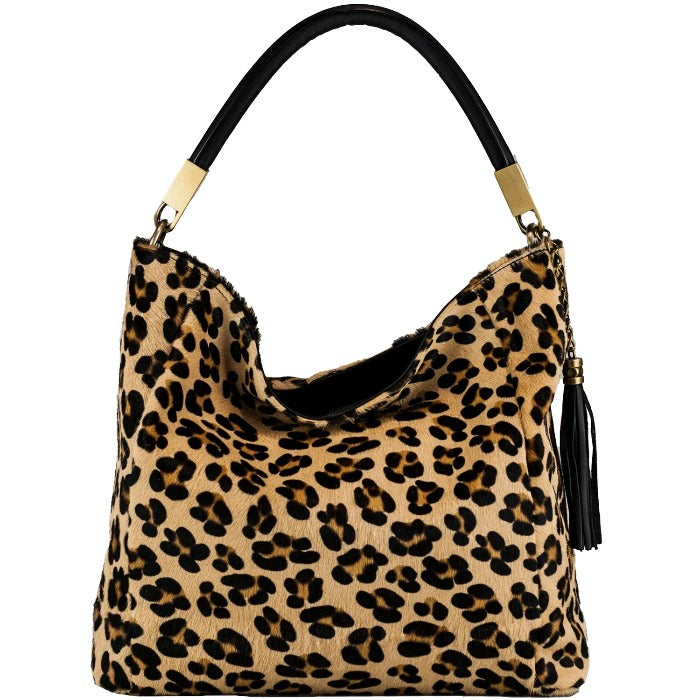 Leopard Print Calf Hair Leather Tassel Grab Bag Brix and Bailey Womens Bag