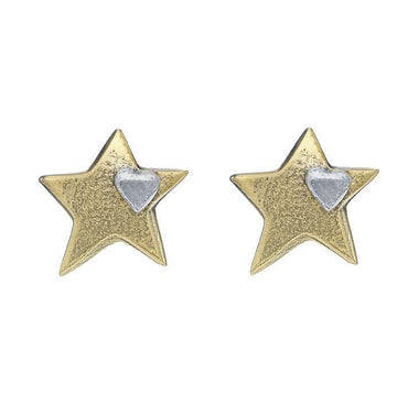 Gold Star Mini Heart Stud Earrings