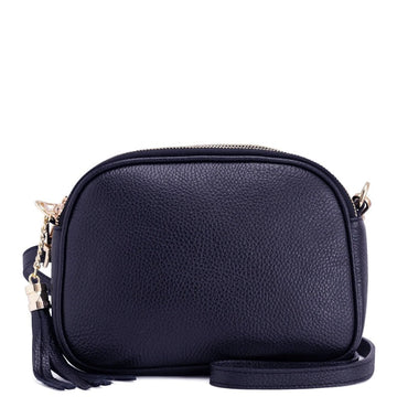 Navy Leather Multi Section Cross Body Camera Bag | banry