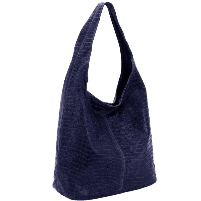 Navy Croc Print Leather Hobo Bag – Secure & Stylish by Sostter at brixbailey.com