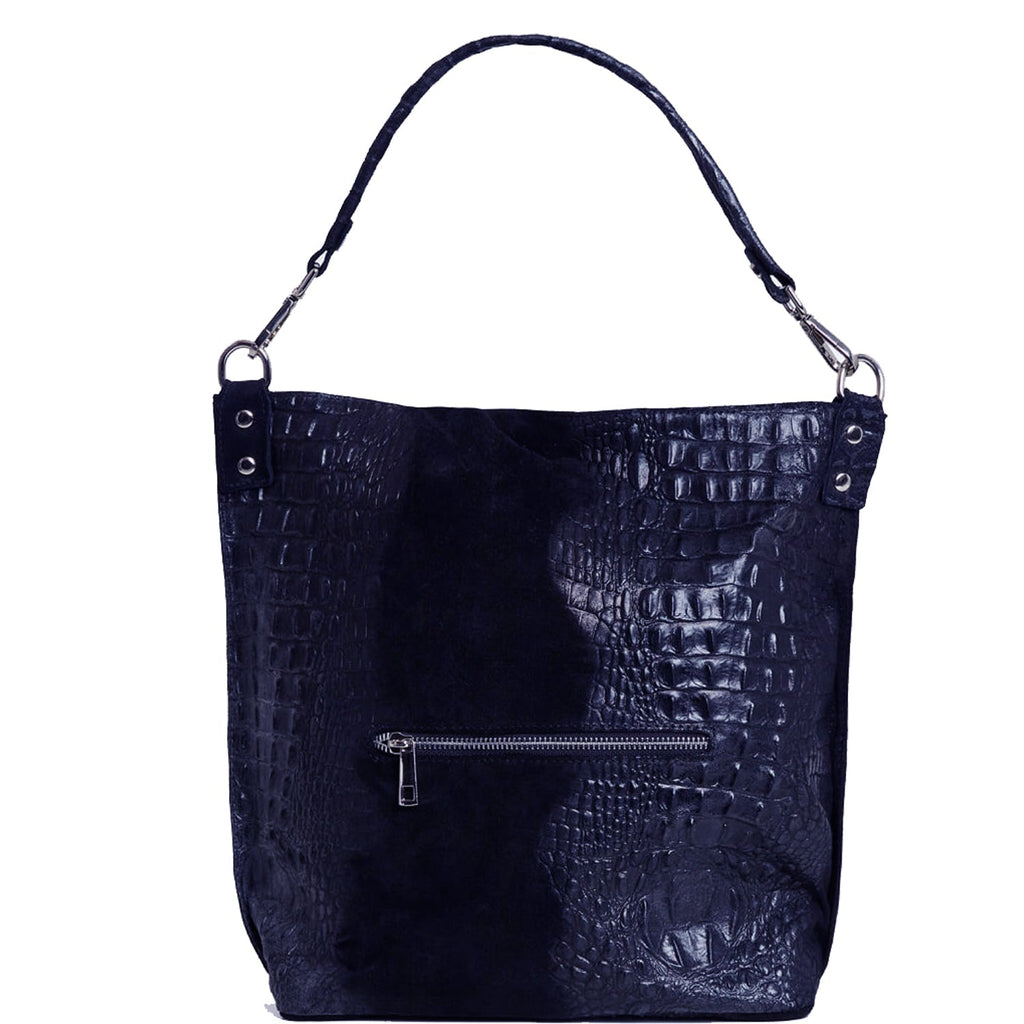 Navy Croc Suede Hobo Shoulder Bag – Elegant & Versatile by Sostter at brixbailey.com