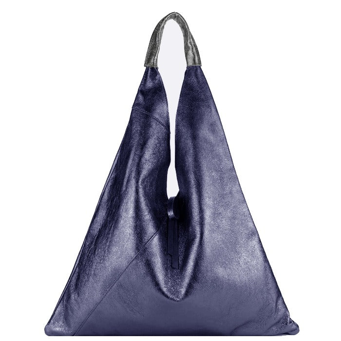 Navy Metallic Boho Leather Bag | bdrxr