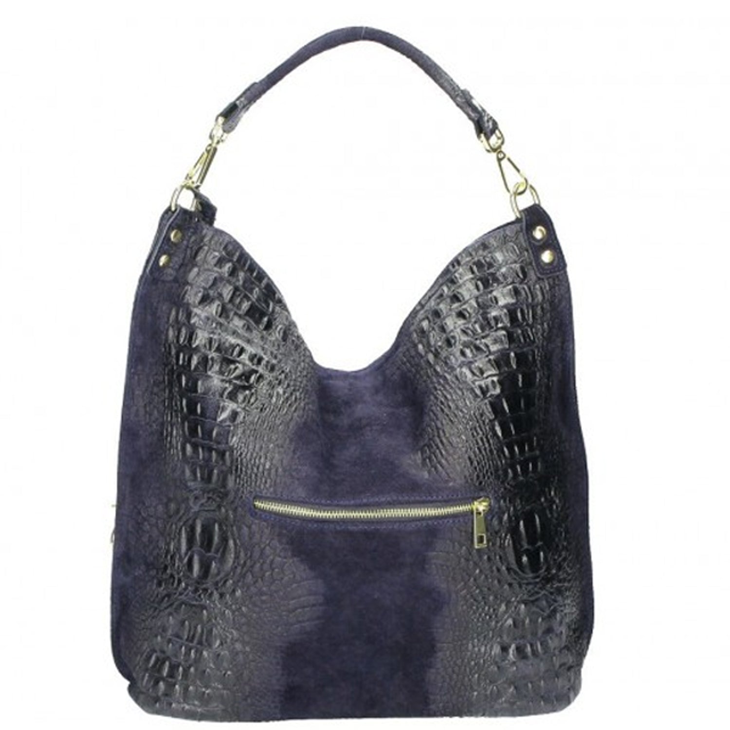 Navy Croc Suede Leather Hobo Bag – Elegant & Versatile by Sostter at brixbailey.com