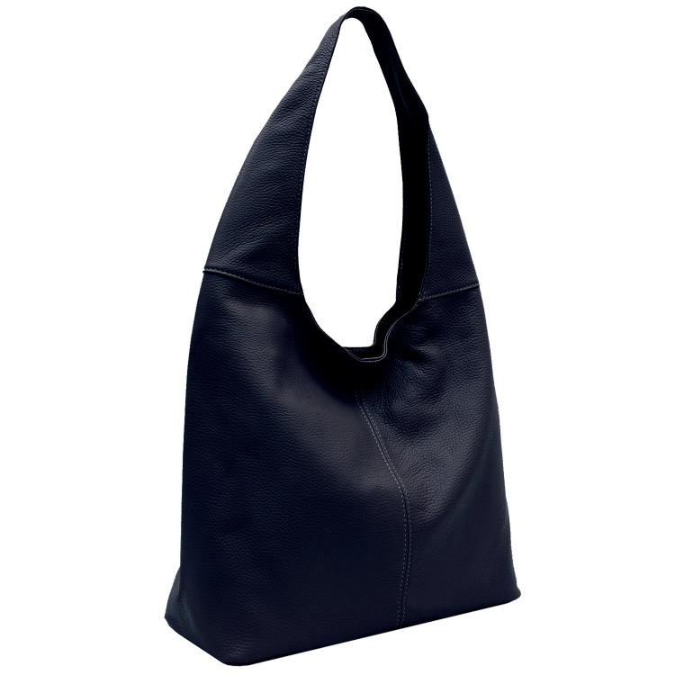 Navy Soft Pebbled Leather Hobo Bag