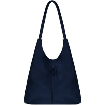 Navy Soft Pebbled Leather Slouch Bag | biaen