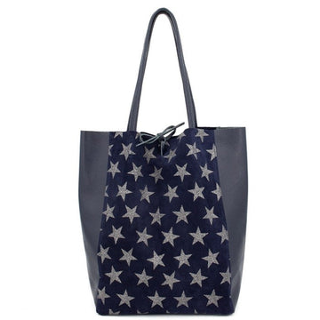 Navy Star Print Suede Leather Tote Brix and Bailey Sostter