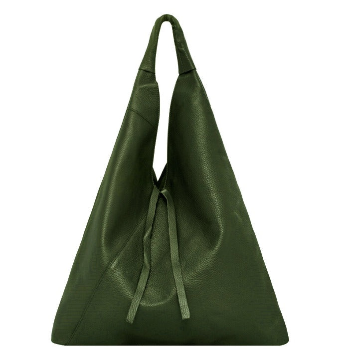 Triangular Olive Green Leather Tote – Stylish & Secure by Sostter at brixbailey.com