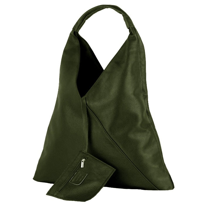 Triangular Olive Green Leather Tote – Stylish & Secure by Sostter at brixbailey.com