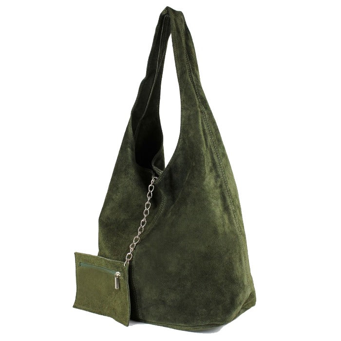 Olive Soft Suede Leather Hobo Shoulder Bag