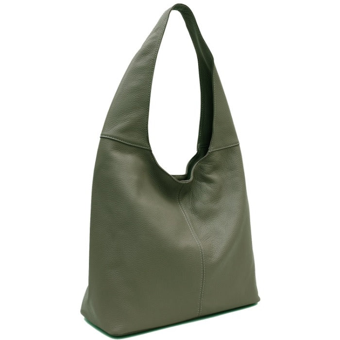 Olive Green Soft Pebbled Leather Hobo Bag