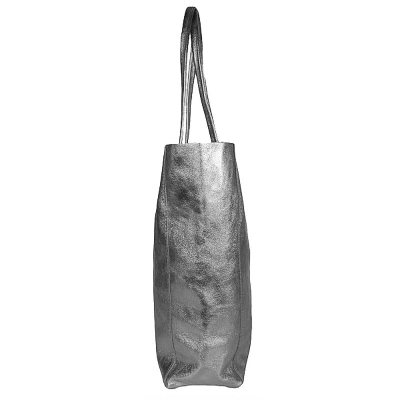 Pewter Metallic Leather Tote Shopper Bag womens Leathe Tote Bag Brix and Bailey Sostter