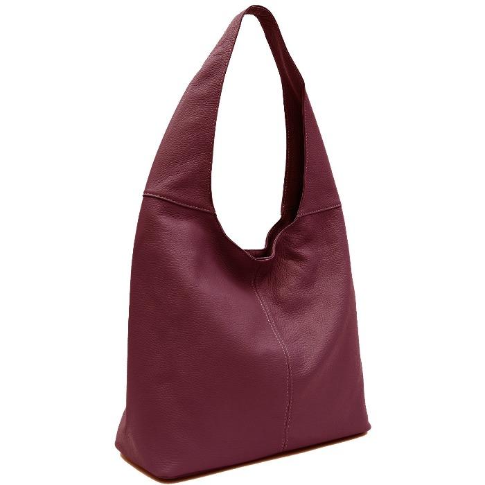 Plum Soft Pebbled Leather Hobo Bag