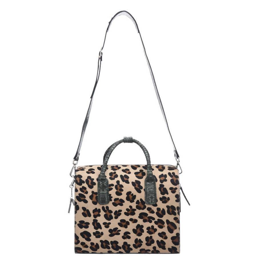 Leopard Print Hair On Hide Leather Structured Top Handle Bag - Brix and Bailey® - Contemporary Bag, Watch and Accessory Brand