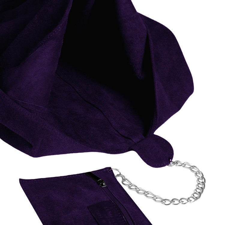 Purple Soft Suede Leather Hobo Shoulder Bag