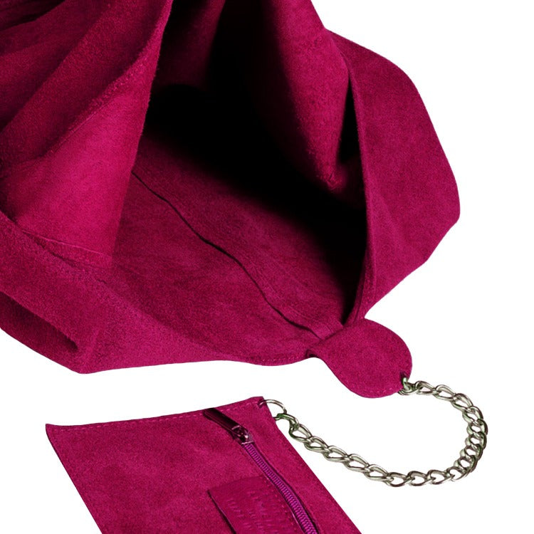 Raspberry Soft Suede Hobo Shoulder Bag