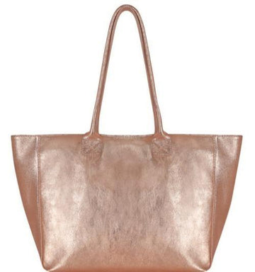 Rose Gold Horizontal Zipped Leather Tote | brnay