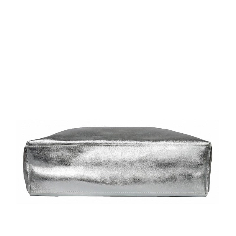 Chic Silver Metallic Leather Tote – Stylish & Functional by Sostter at brixbailey.com