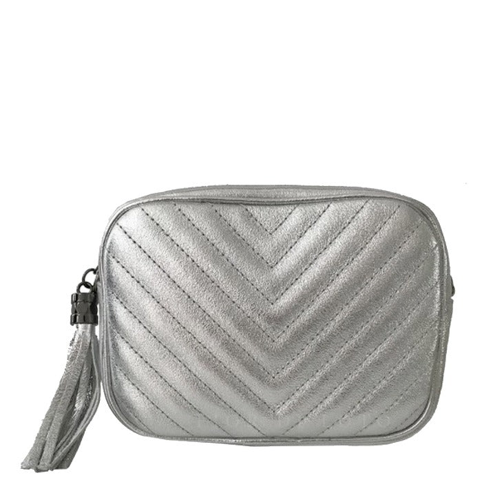 Chevron Stitched Italian Leather Cross-Body Bag - Elegant & Functional by Sostter at brixbailey.com