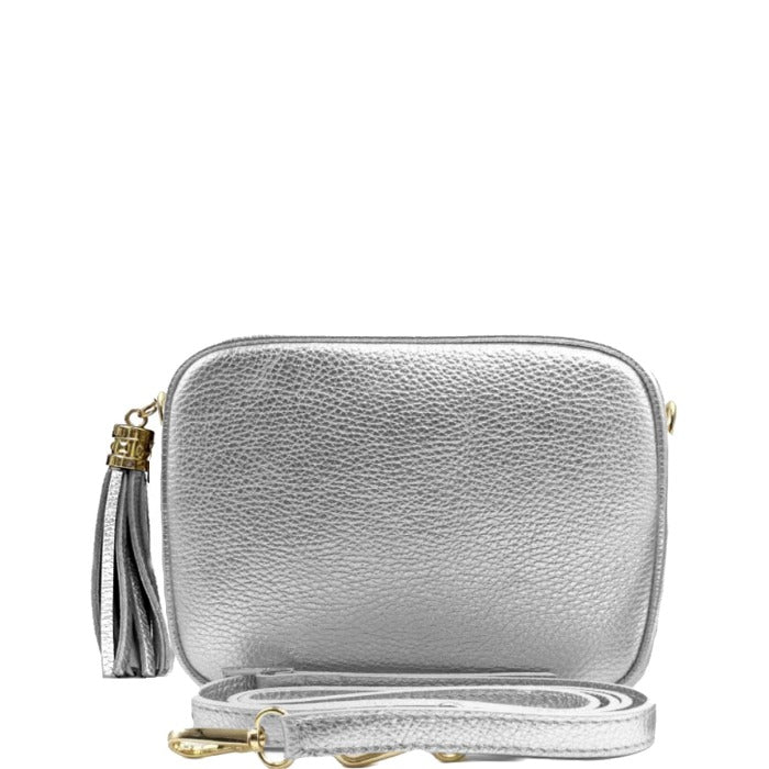 Silver Women's Leather Tassel Crossbody Bag 