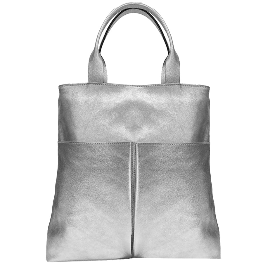 Silver Pocket Metallic Leather Tote - Chic & Sustainable by Sostter at brixbailey.com