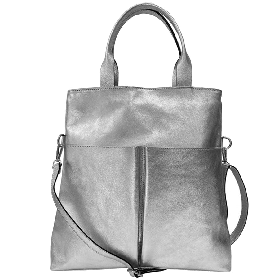 Silver Pocket Metallic Leather Tote – Chic & Sustainable by Sostter at brixbailey.com