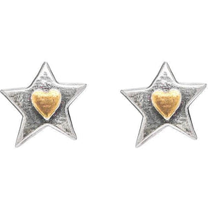 Silver Star Stud Earrings with Gold Heart – Sostter Collection by Sostter at brixbailey.com