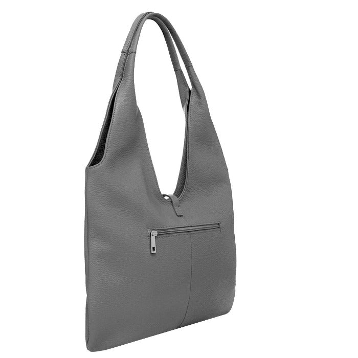 Slate Grey Tassel Leather Hobo Bag Sostter