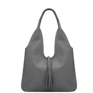 Slate Grey Tassel Leather Hobo Bag Sostter