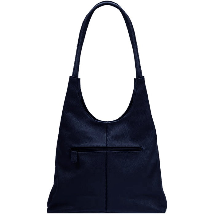 Navy Soft Pebbled Leather Slouch Bag | biaen