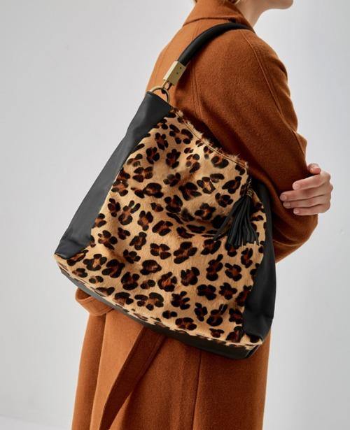 Leopard Print Calf Hair Leather Grab Bag - Luxurious & Versatile by Sostter at brixbailey.com