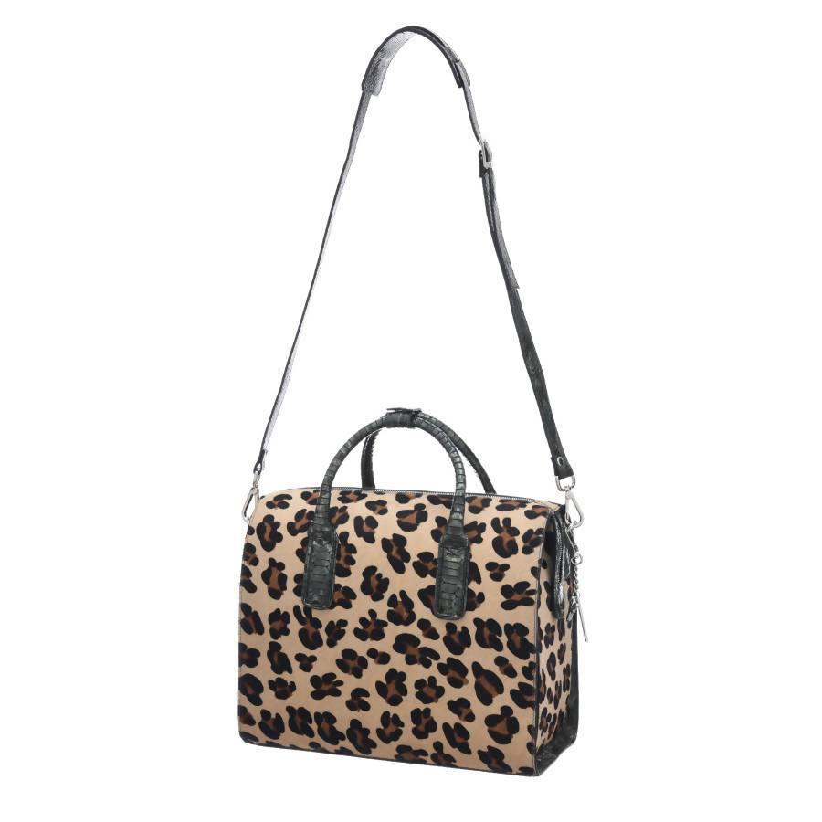 Leopard Print Hair On Hide Leather Structured Top Handle Bag - Brix and Bailey® - Contemporary Bag, Watch and Accessory Brand