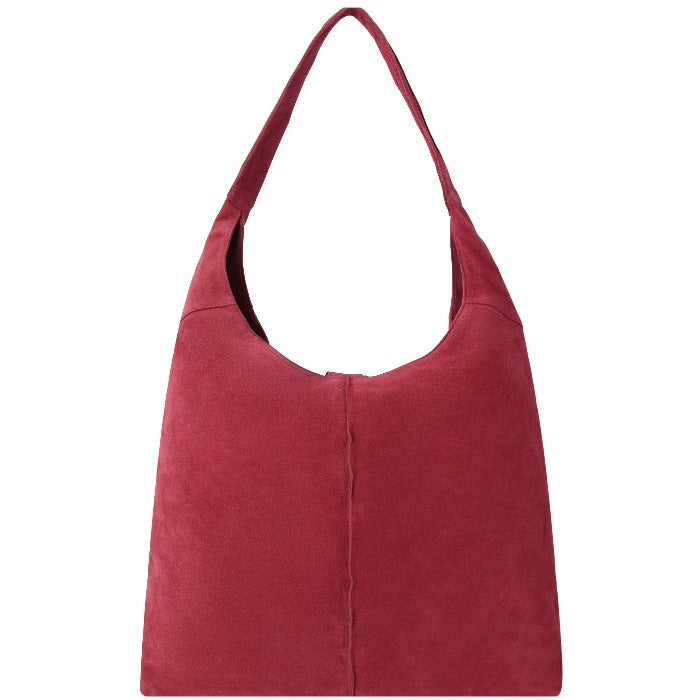 Strawberry Red Soft Suede Hobo Shoulder Bag Womens Brix and Bailey Bag