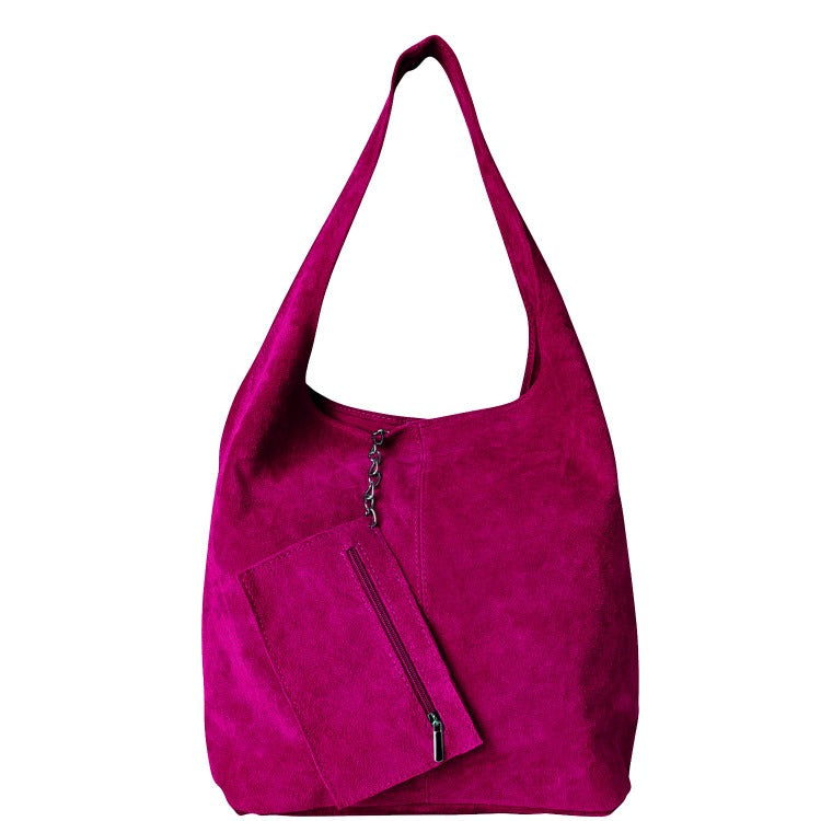 Raspberry Soft Suede Hobo Shoulder Bag