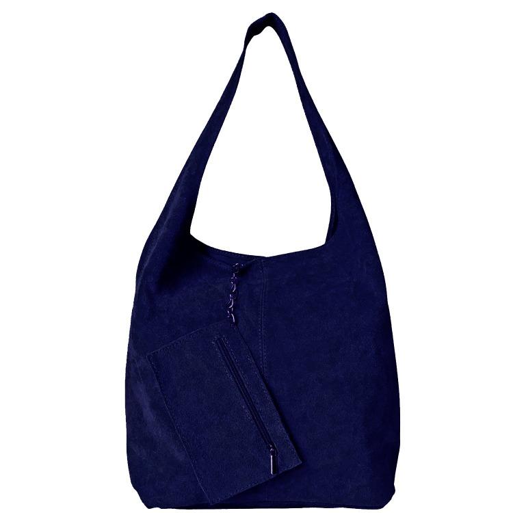 Navy Soft Suede Leather Hobo Shoulder Bag