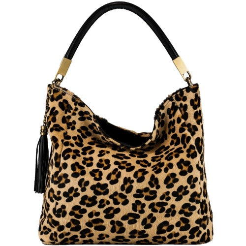 Leopard Print Calf Hair Leather Tassel Grab Bag Brix and Bailey Womens Bag