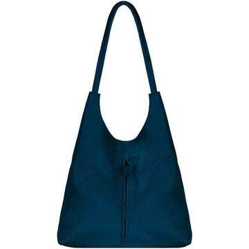 Teal Soft Pebbled Leather Slouch Bag