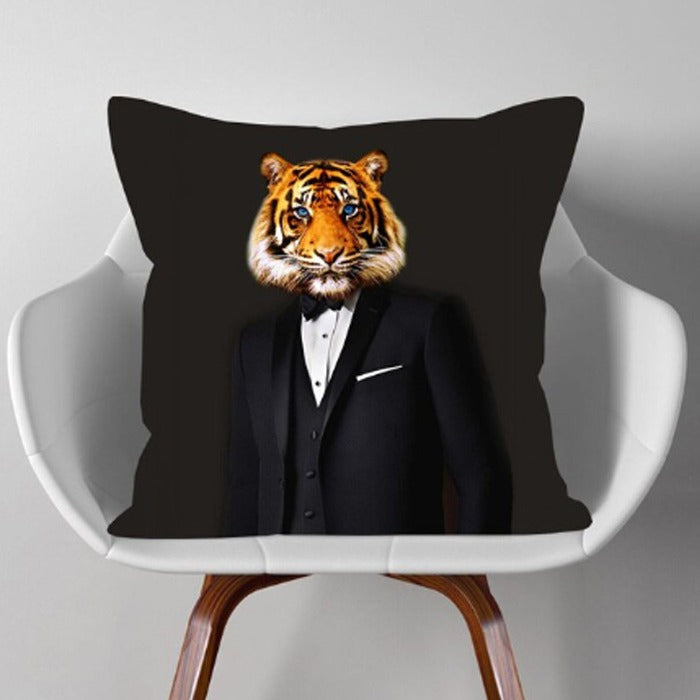 Tiger Black Tie Suit Oil Painting Cushion Pillow | bnbba