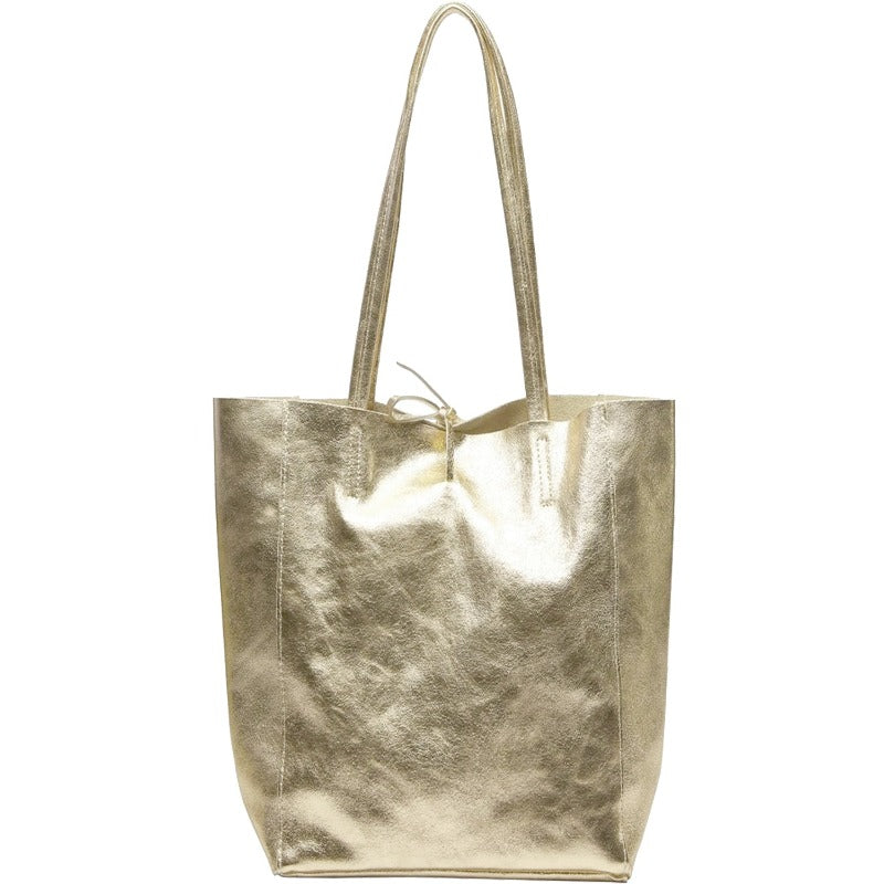 Gold Metallic Leather Tote – Elegant & Lightweight by Sostter at brixbailey.com