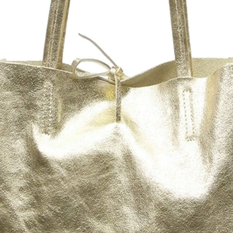 Soft Gold Metallic Leather Tote Shopper Bag Brix Bailey Sostter Gold Handbag Purse