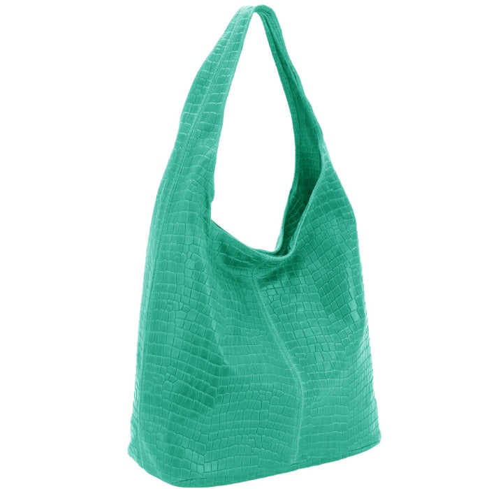 Turquoise Croc Print Leather Hobo Bag – Elegant & Spacious by Sostter at brixbailey.com