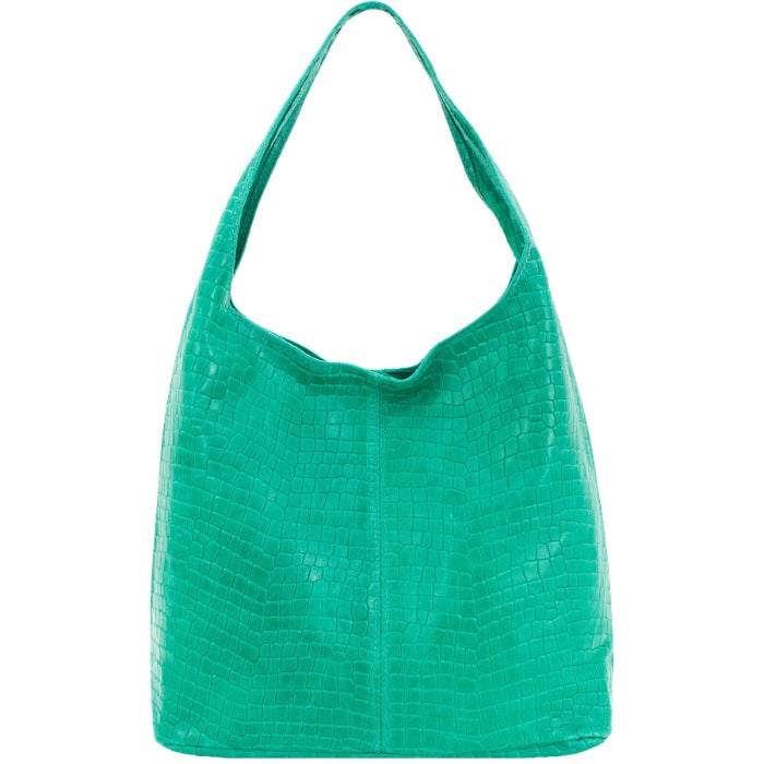 Turquoise Croc Print Leather Hobo Bag – Stylish & Spacious by Sostter at brixbailey.com