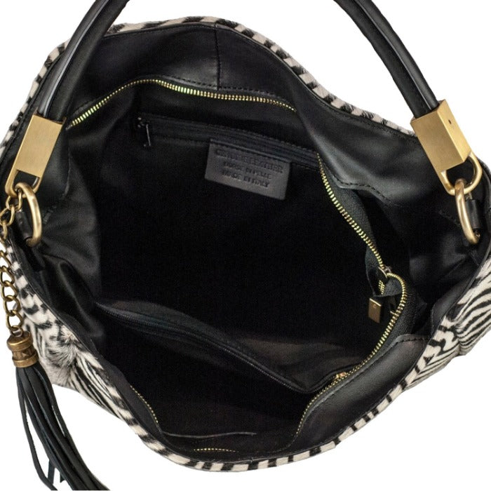 Zebra Print Calf Hair Leather Bag – Elegant & Versatile by Sostter at brixbailey.com