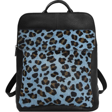 Blue Animal Print Leather Flap Pocket Backpack Brix and Bailey Ethical Bag Brand