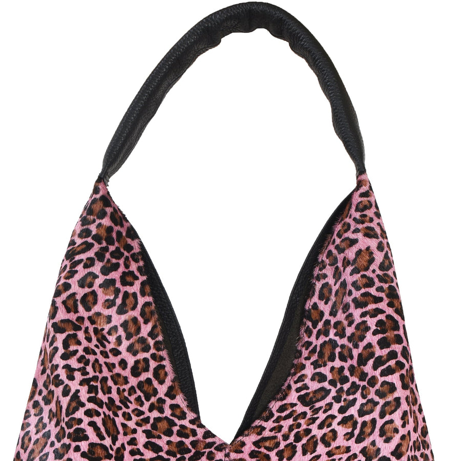 Pink Leopard Print Cowhide Boho Leather Bag Brix Bailey Ethical Bag Brand