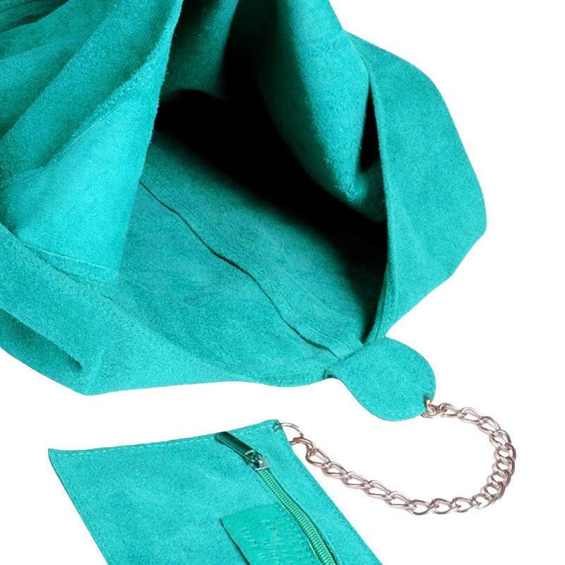 Aqua Soft Suede Leather Hobo Shoulder Bag | Byirl - Brix + Bailey