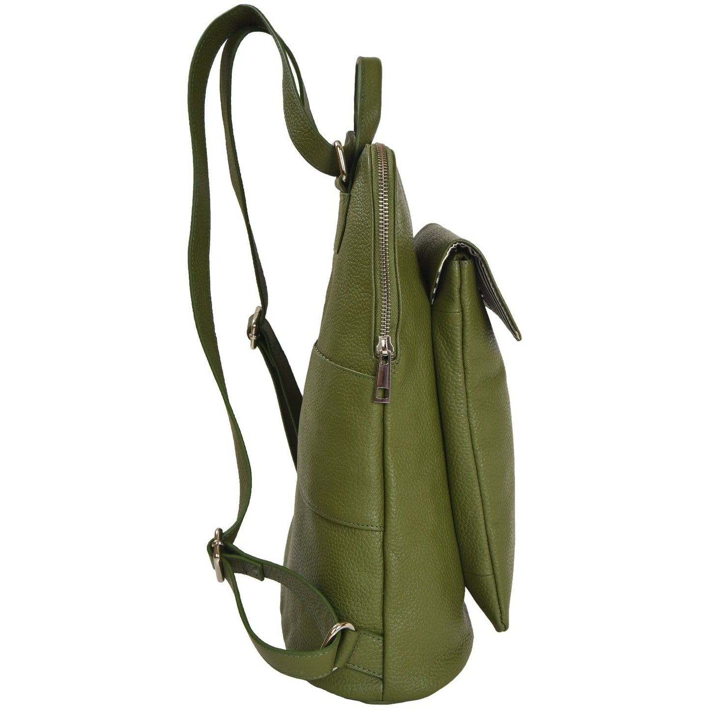 Olive Green Leather Flap Pocket Backpack Brix and Bailey Ethical Leather Backpack Brand
