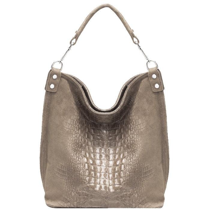 Italian Beige Croc Suede Hobo Bag – Elegant & Versatile by Sostter at brixbailey.com